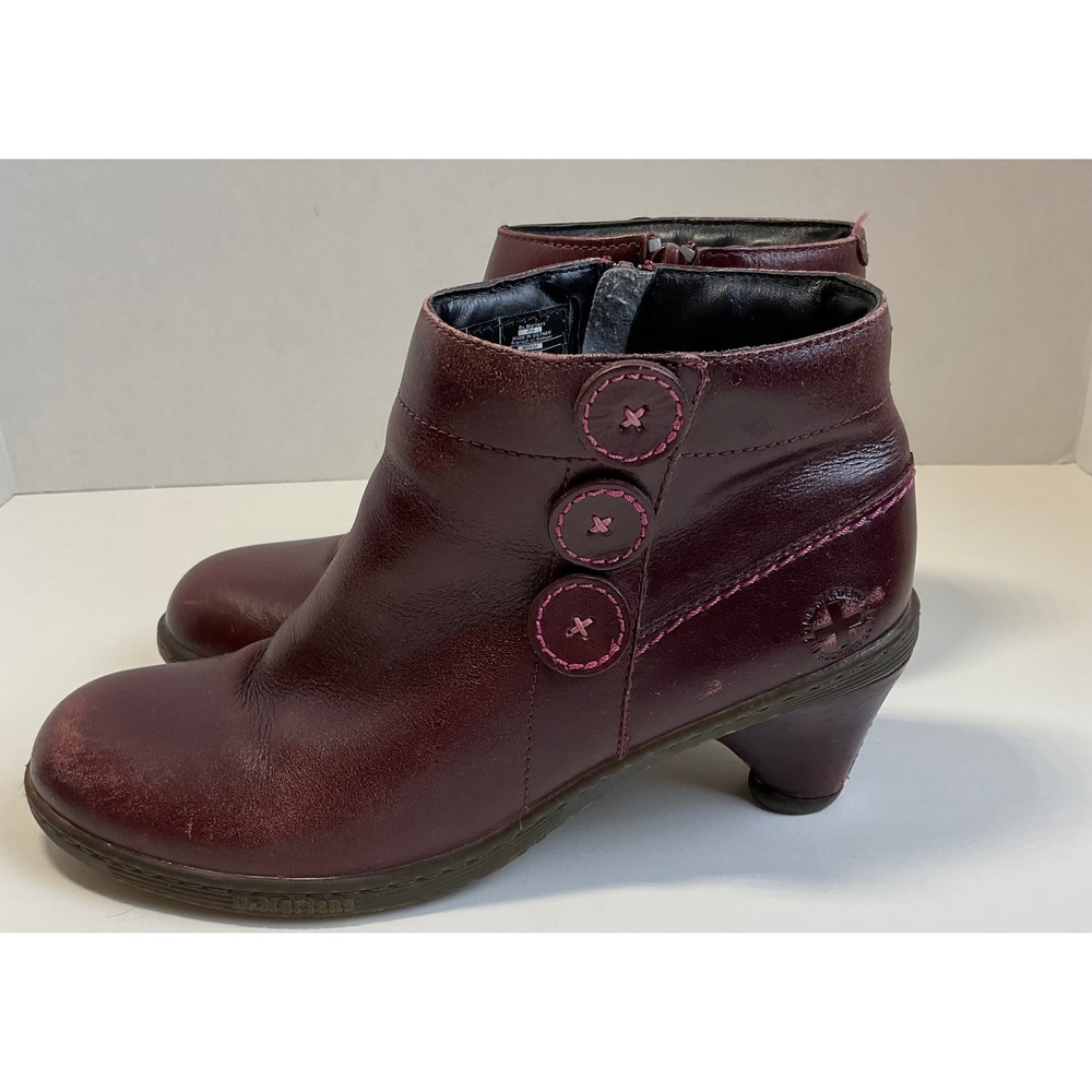Dr. Martens Jenna Dia Burgundy Leather Button Ankle Boots Womens Size 7